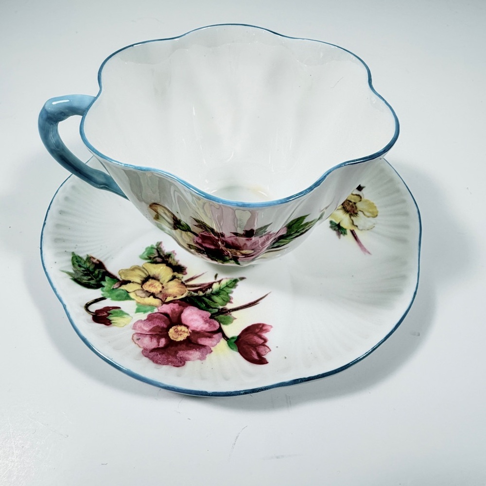 Shelley Dainty Begonia Fine Bone China Teacup‎ & Saucer Floral England Vintage